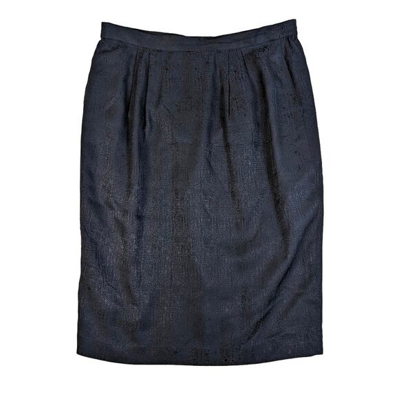 Vintage Silk Elastic Waist Pencil‎ Skirt Women's Size 10 Navy Blue Lined - Picture 1 of 5